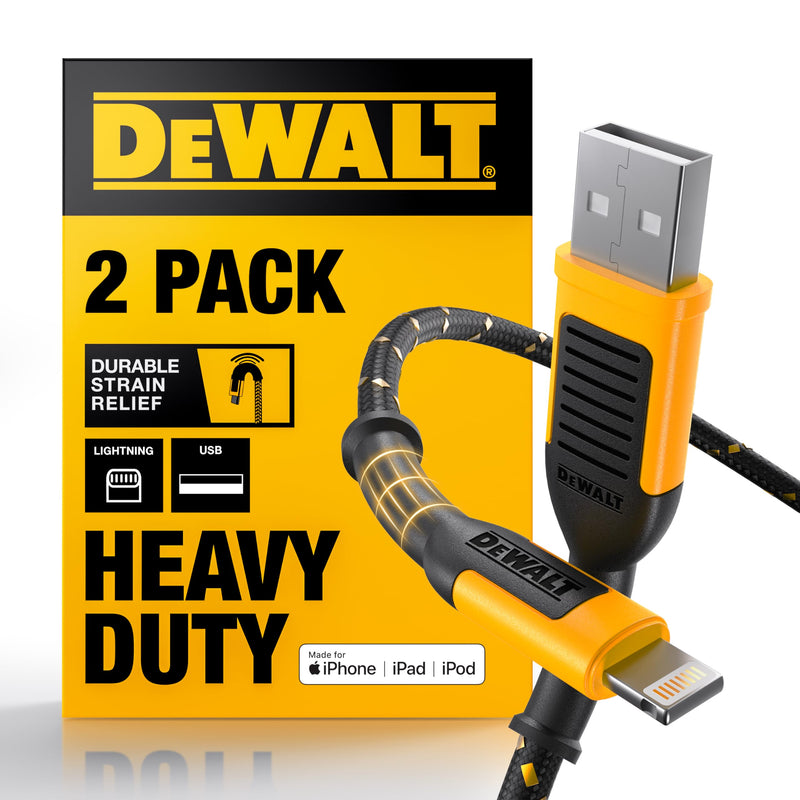 DEWALT Heavy Duty 2-Pack Durable iPhone Charger Cord, [Apple MFi Certified] 4ft Long Charging Cable, Compatible Apple Lightning to USB Cable, Fast Charging Cords for iPhone 14/13/12/11/13 Pro/13 Max 4ft, 2pack