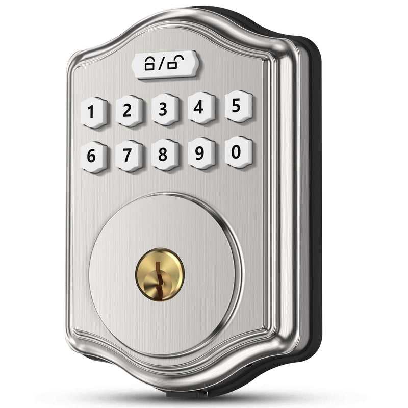 Keyless Entry Door Lock with Code, Voice Guidance Electronic Keypad Deadbolt Smart Locks for Front Door, Easy to Install, Anti-Peeping Password, Auto Lock, Satin Nickel Black