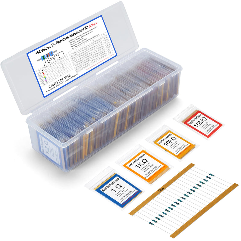 3120 Pcs 156 Values Metal Film Resistor Assortment Kit, 1/4W 1% Tolerance (1Ω-10MΩ), Professionally Organized with Labeled Bags & Durable Case | Ideal for DIY, Electronics, and Precision Circuits 1/4 Watt 156 values