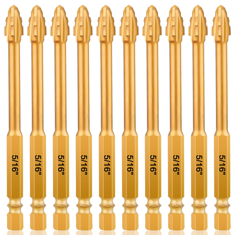 HPHOPE Upgraded 5/16" Four-Flute Eccentric Drill Bit Set 10Pcs, New Hex Shank Ultra-Hard Carbide Triangle Drill, Multifunction Masonry Drill Bits Set, Four-Edged Serrated Concrete Drill Bit Set 10Pcs 5/16", 10Pcs