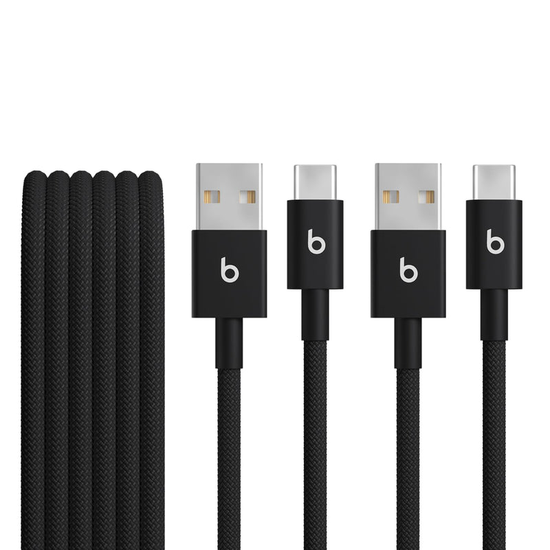 Beats USB-A to USB-C Woven Cable 2 Pack Fast Charging Durable/Tangle-Free Compatible Charger for Apple & Android Devices (1.5 m, 5 ft) - Bolt Black 5ft - 2 pack