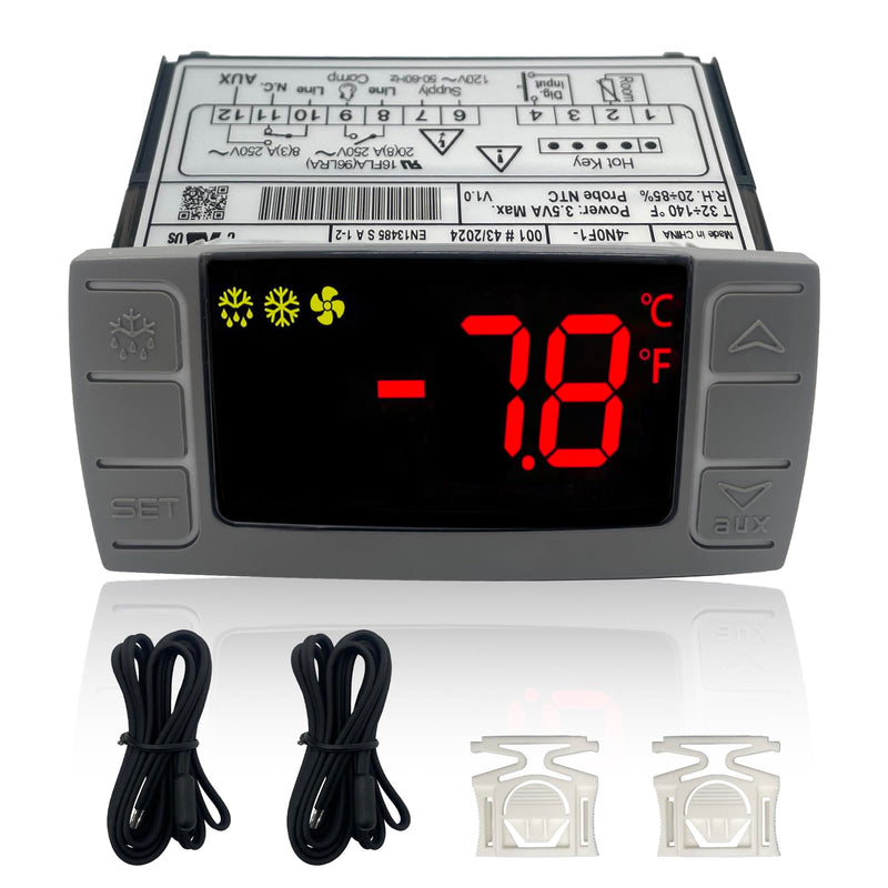 XR03CX-4N0F1 Temperature Controller with Sensor Probe, 120V Thermostat Controller Compatible with Dixell Temperature Controller Fit for Refrigerators/Freezer Replace # XR03CX, W0302186, XR03CX-4N1C0 XR03CX-4N0F1