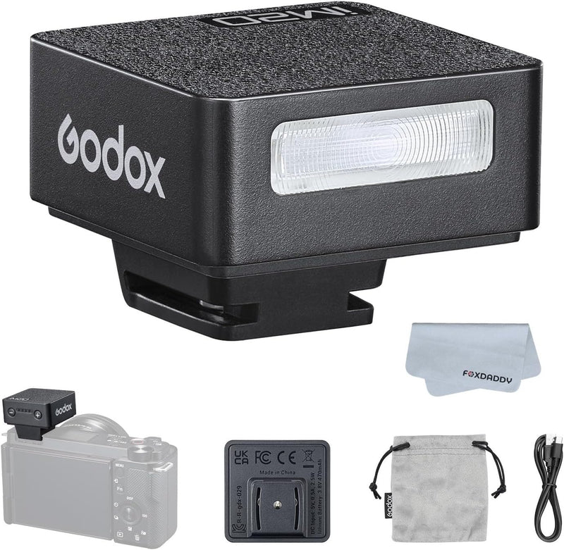 Godox iM20 Compact Mini Camera Flash Hot Shoe | 440 Full-Power, GN10, 5 Adjustable Power Levels, Hot-Shoe Mount, 3s Recycle Time, Compatible with Sony Canon Nikon Fuji