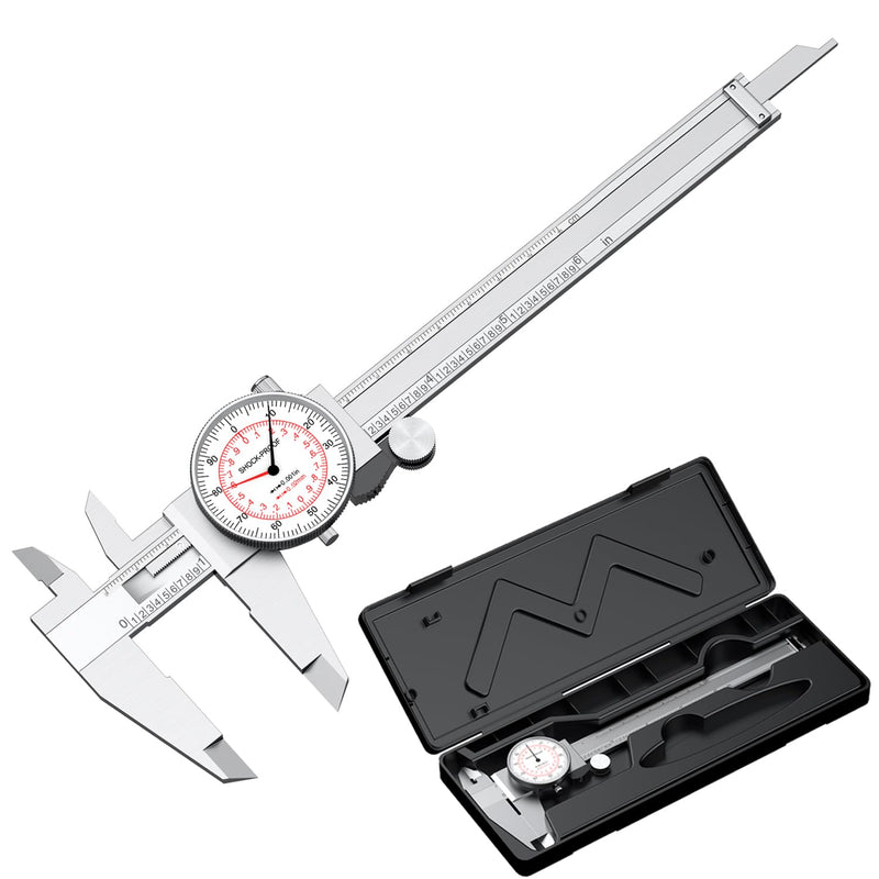 HDLNKAK Dial Caliper 0-6"/150mm Dual Reading Scale, Inch/Metric SAE Standard, Stainless Steel Caliper Measuring Tool Accurate to 0.001”/ 0.02 mm, Silver Dial Caliper 0-6"/150mm Range