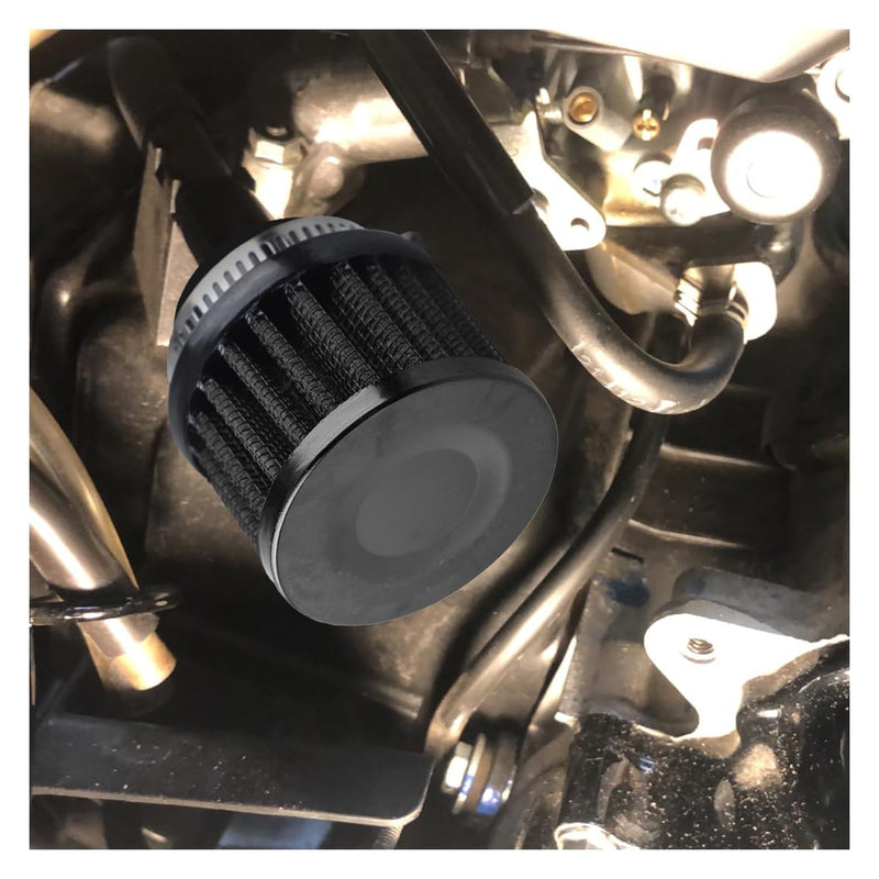 1" Car Air Intake Filter, 25mm Auto Crankcase Cold Air Filter Cleaner with Adjustable Clamp, Universal Vent Valve Cover Breather for Car, Motorcycle (Black) Black