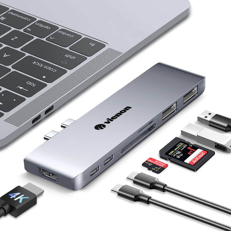 VIENON USB C Hub Adapter for MacBook, 7 in 2 Docking Station with 4K HDMI, 40Gbps Thunderbolt 3, 5Gbps USB-A &C Data Ports, SD/TF Card Reader Compatible for MacBook Pro Air M3/M2/M1 (2018-2024) 7-in-2