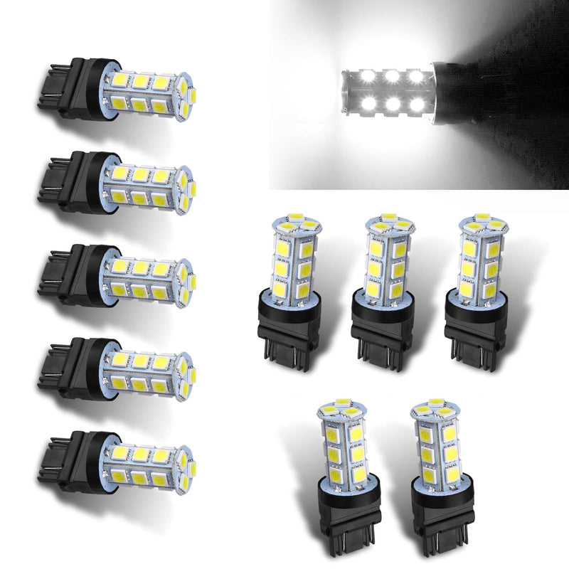 10 PCS 3157 LED Light Bulb, 5050-18SMD 360-degree Waterproof Brake Light With High Brightness, 6500 K DC 12 V 1.8 W Energy-saving Long-life Taillight Bulb Replacement, for Most Cars (White)