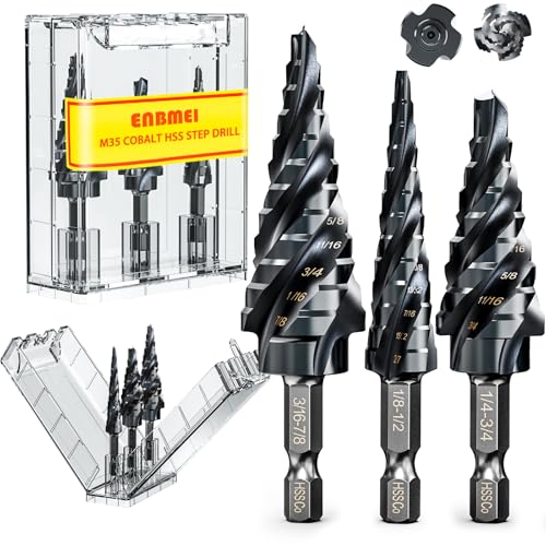 M35 Cobalt Step Drill Bit Set, TiAlN Coated Unibit Metal Hole Cutter 1/8"-7/8"(3pcs), High Speed Steel with 4 Spiral Flutes, Hex Shank for Stainless Steel, Wood, Plastic 1/8"-7/8"(3 pcs)