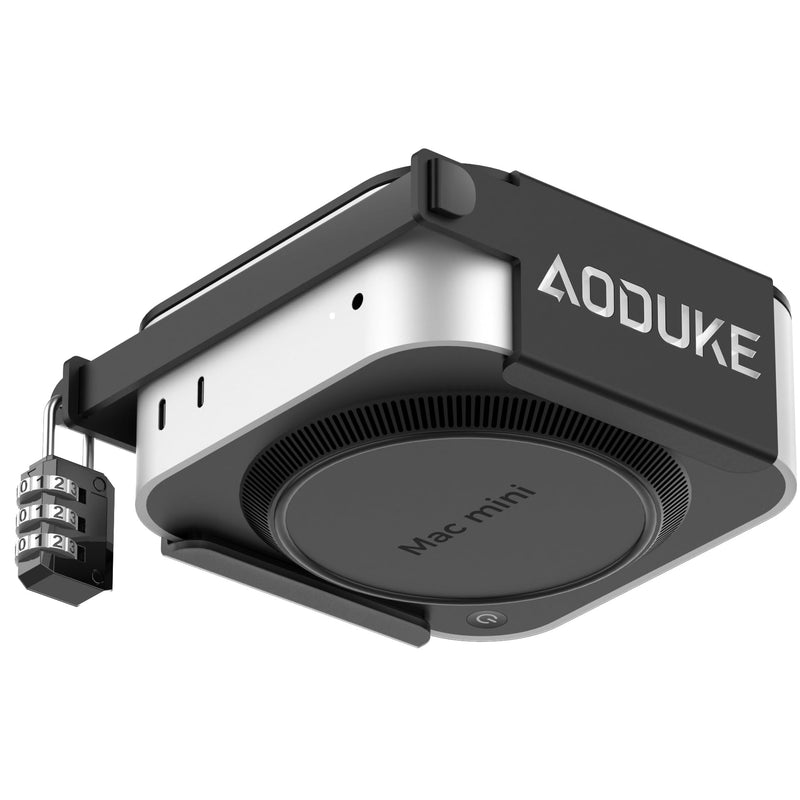Aluminum Alloy 2024 Mac Mini M4 with Combination Lock Security Bracket, Compatible with VESA Hole Monitor or Plaster wall, with lock Under Desk and Wall Mount Anti-theft dock-AJM4GS-B Black with lock Stand