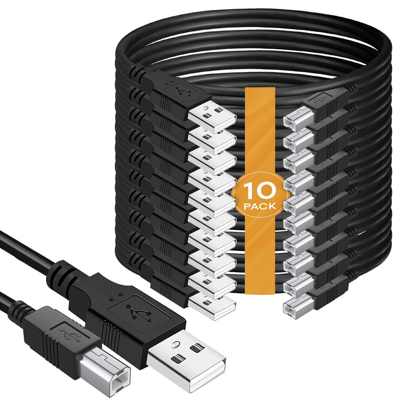 (10-Pack) USB A to B Printer Cable 10-ft., High Speed Scanner Printer Cord Compatible for HP Canon Dell Epson Brother Lexmark Xerox Samsung Piano DAC, Etc (10-Feet) 10-Feet