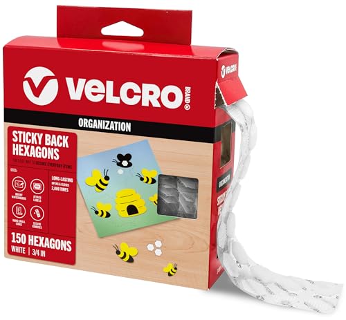 VELCRO Brand Sticky Back Hexagons, Adhesive Dots, White, 3/4 in, 150 Pk 3/4in 150Pk