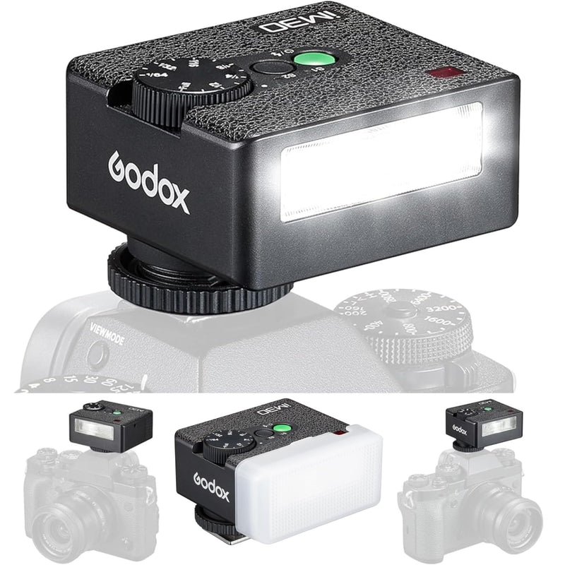 Godox Mini Flash Camera Flash Speedlite for Sony ZV1/ZV-E10, Canon, Nikon, Fuji & Ricoh GR3 GN15, 7-Level Power Adjustment, 230 Flashes with Cameras with Single-Contact Hotshoe and Diffuser square 2.4