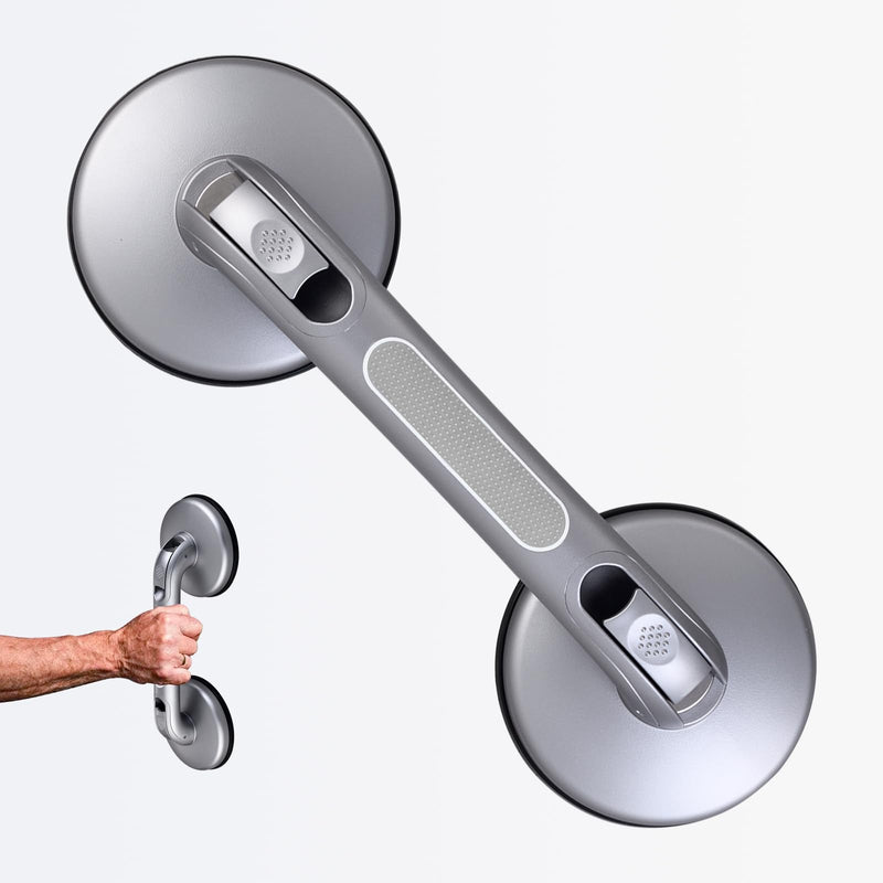 Shower Handle Shower Grab Bars for Bathtubs and Showers,Strong Hold Suction Cup Grip Grab,Bath Handle Heavy Duty Grab Bars for Handicap Elderly Seniors Bathroom（Silver Grey） Silver