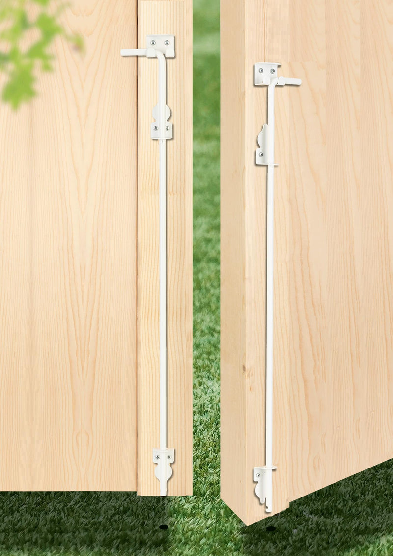 36" Heavy Duty Cane Bolt Gate Drop Rod Hardware Ground Latch for Wood PVC Vinyl Metal Fences Gates, Double Doors, White Solid Steel -2 Pack 2 36 Inch