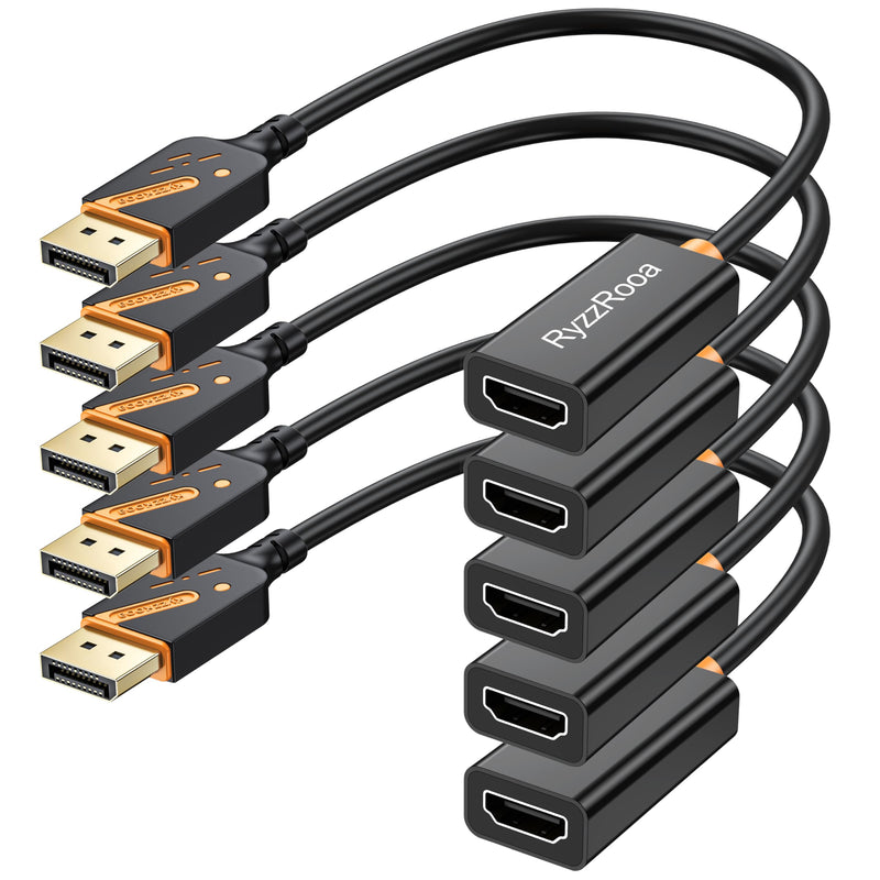 DP to HDMI Adapter, 5-Pack, 4K, 10.2Gbps, DP 1.2 to HDMI 1.4 | Uni-directional Male to Female. Plug & Play. Compatible with Monitor, Laptop, PC, Projector, and TV. Black
