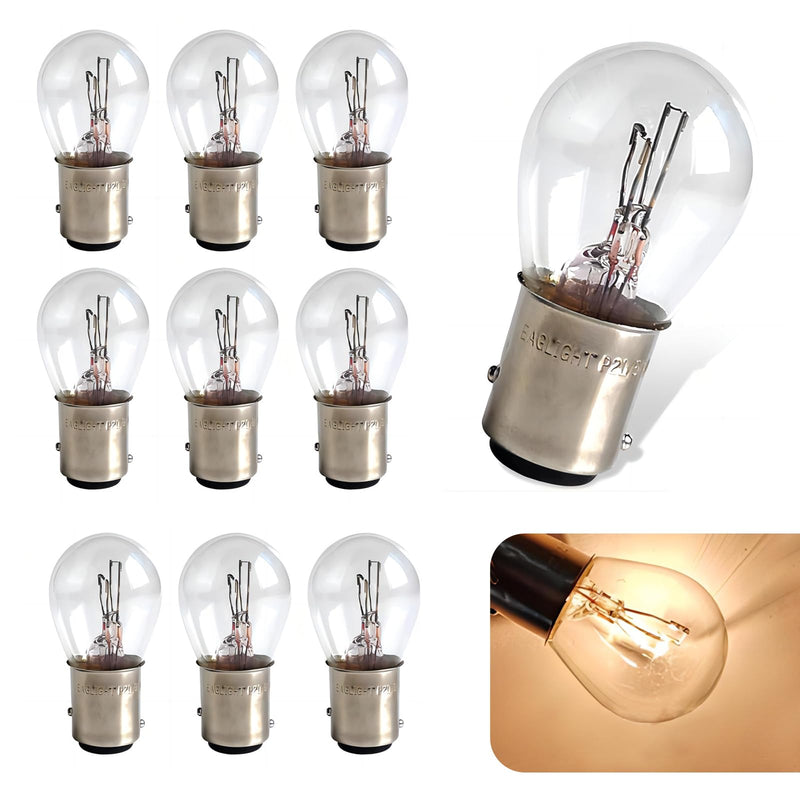 10 PCS 1157 Car Brake Light Bulb, P21/5W BAY15D Dual Contact Halogen Lamp Replacement, Universal Tail Light, for Most Cars, Trucks and Vans (White) 10 PCS White