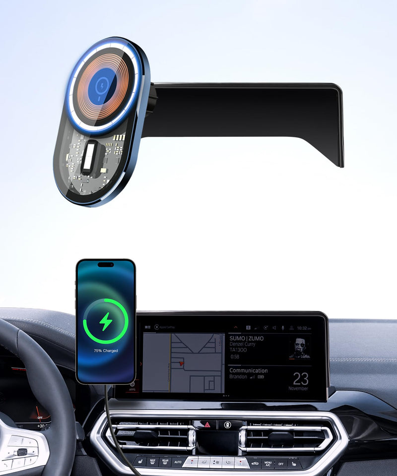 15W Wireless Charger Car Phone Holder for BMW X3 2022-2024, X4 2022-2025 | 12.3" Screen Magsafe Accessories Fast Charging Magnetic Cell Phone Holder Clip Compatible with iPhone Android, 3D Fit Bracket 12.3-inch for 2022-2024 X3/ 2022-2025 X4