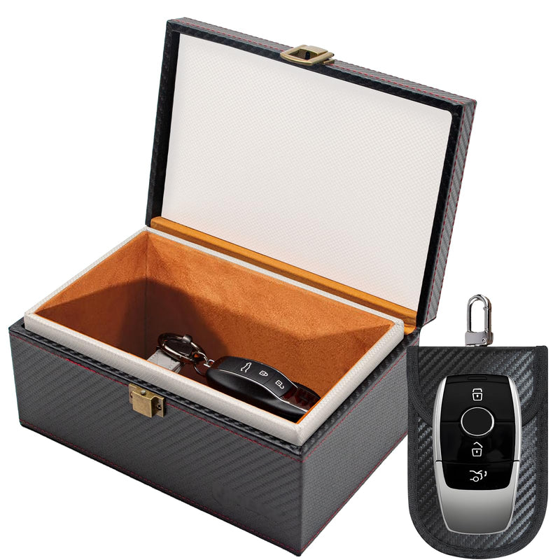 Faraday Box for Car Keys, Faraday Key Fob Protector Box, Anti Theft Car Keys Faraday Cage, Keyless Entry Protector Faraday Pouch for Key fob, RFID Signal Blocking Box(Black,S) Small (Capacity5-9 Keys) Black