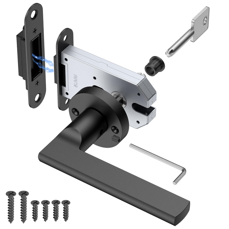 Magnetic Auto-Lock Invisible Door Lock - Single-Sided Hidden Design, Hidden Handle & Mini Keyhole, Aluminum Alloy for Bookshelf Doors/Invisible Doors/Secret Rooms (1, Black) 1