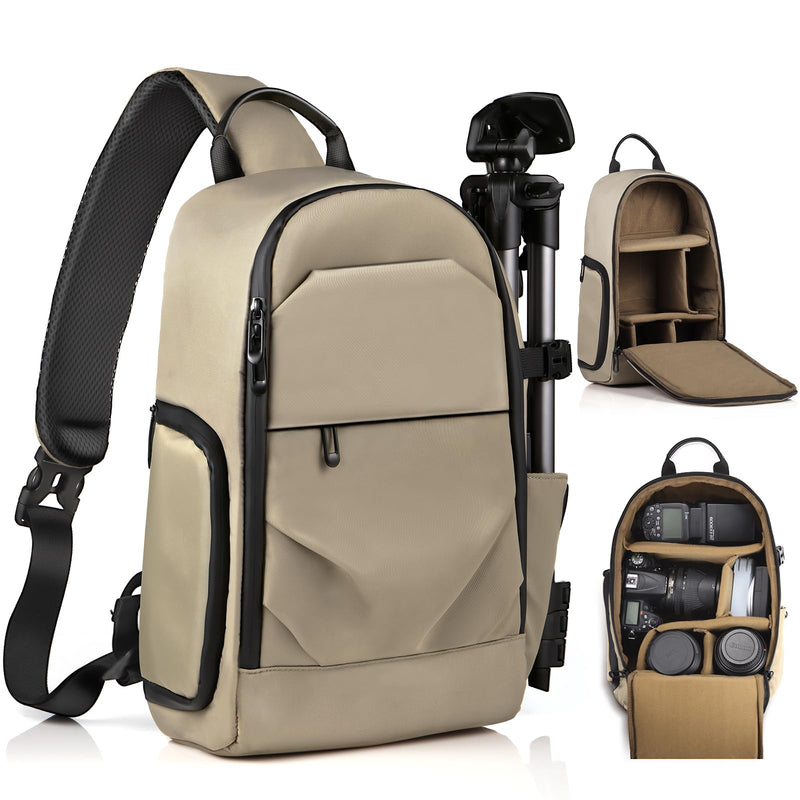 TAAOKA Camera Sling Bag, DSLR/SLR/Mirrorless Camera Backpack Case Shockproof Photography Backpack with Tripod Holder & Removable Modular Inserts Compatible with Canon/Nikon/Sony/Fuji Coffee Medium 9.06 x 5.12 x 15.16 inches