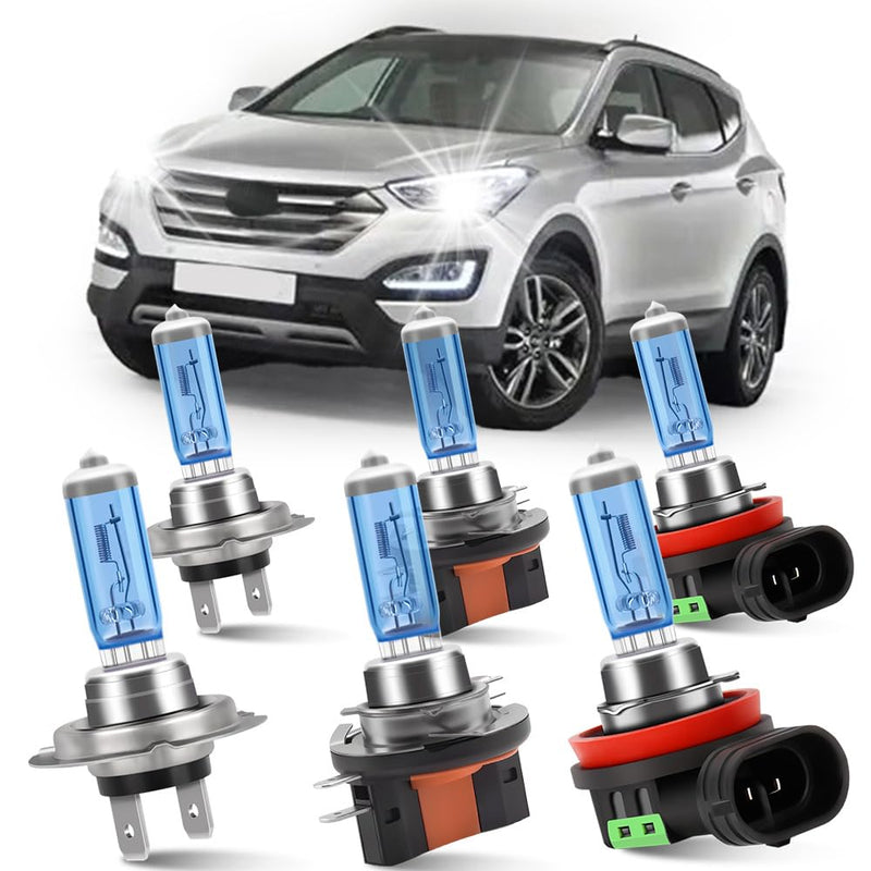Halogen Bulbs Replacement Lighting Bulb For Hyundai Santa Fe 2013-2016,H7 High Beam & H11B Low Beam & H11 Fog Lights Headlight Bulbs Kit,12V 100W 6000K,Plug And Play,Pack of 6