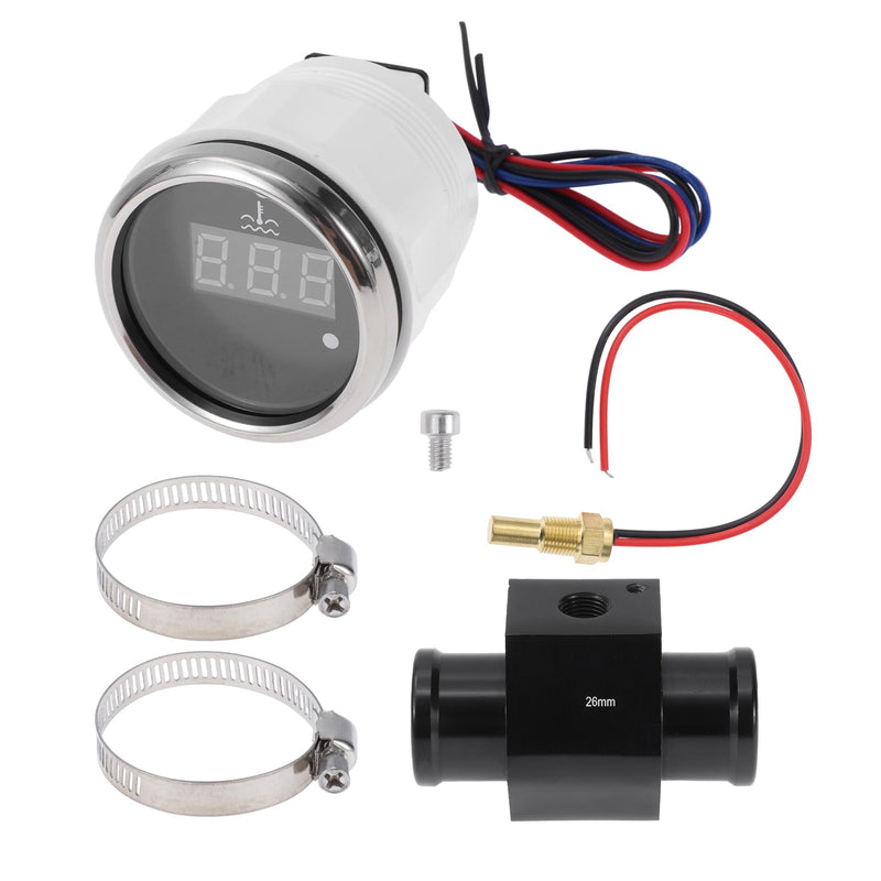 1.02" Universal Digital Water Temperature Gauge Kit with Black Joint Pipe Radiator Sensor Adaptor 100-300F - DC 12V Automotive LED Display 26mm