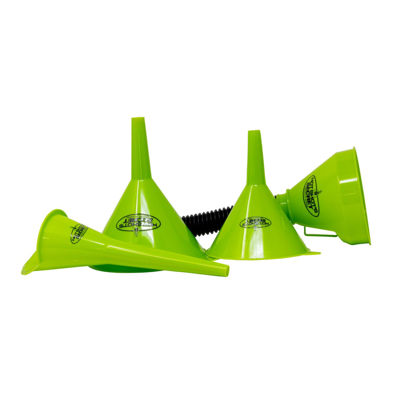 Hot Shot’s Secret 4 Piece Funnel Set for Automotive Use in Various Sizes, Premium Flexible Oil Funnels are Durable & Reusable & for Cars, Trucks, Boats & Motorcycles
