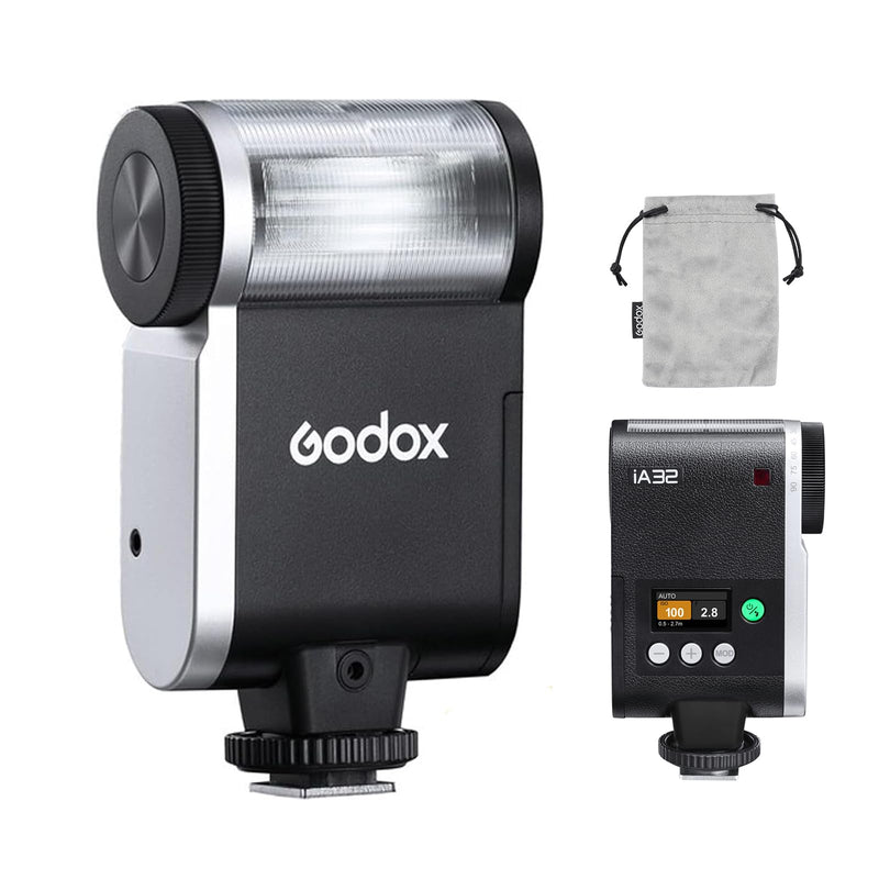 Godox iA32 Mini Camera Flash | Automatic Flash GN 15, 8 Power Levels/2.5sRecycle/490 Flash Times/Auto/Manual Modes, for Sony Canon Nikon Fuji Olympus Camera