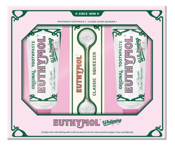 EUTHYMOL Whitening Toothpaste Gift Set (3.7fl oz*2, Sqeezer Set) - Stain Removal in 2 Weeks, Long-Lasting Freshness for Sensitive Gum & Teeth. Bad Breath, Cavity Prevention