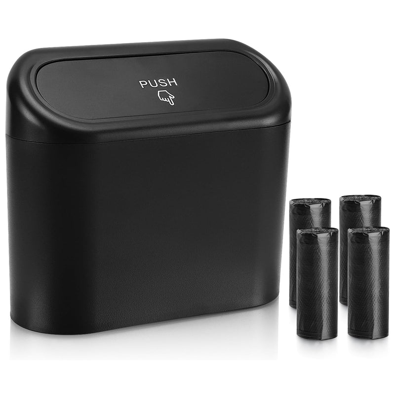 Accmor Car Trash Can with Lid, Leakproof Vehicle Garbage Organizer Holder Bin with 60 Pcs Trash Bags, Mini Auto Dustbin Interior Accessories Storage Container for SUV, Office, Home Black