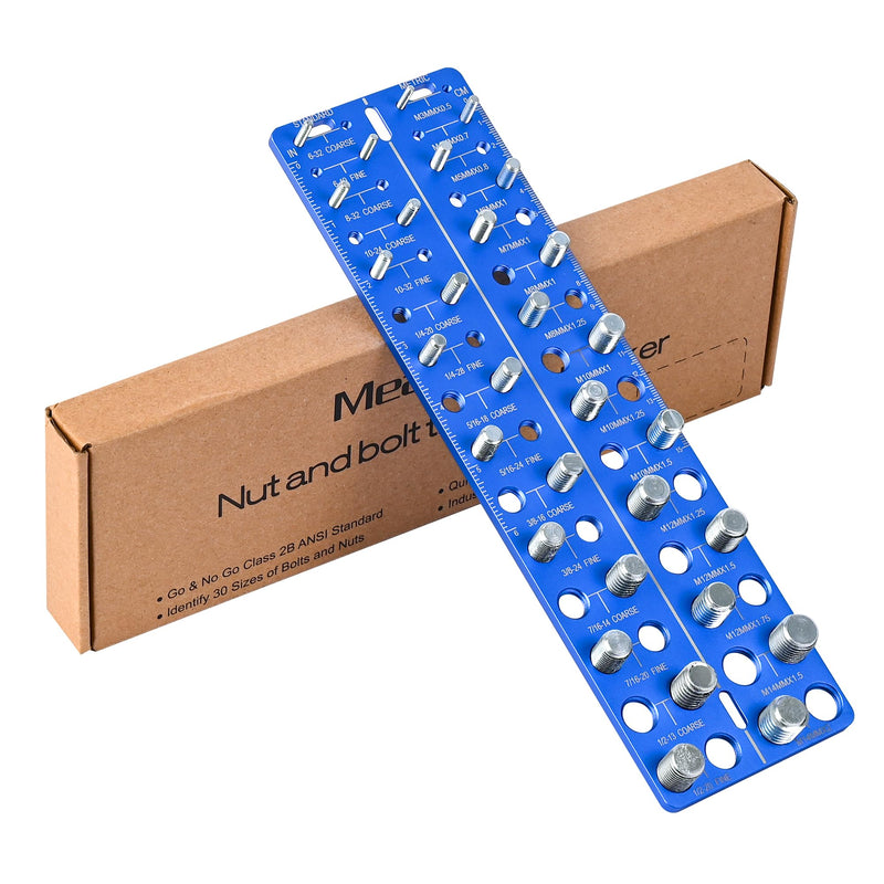 30-in-1 Nut & Bolt Thread Checker – Standard & Metric Thread Gauge Tool with 15 SAE & 15 Metric Sizes, Wall-Mountable Thread Identifier with Inch & CM Ruler