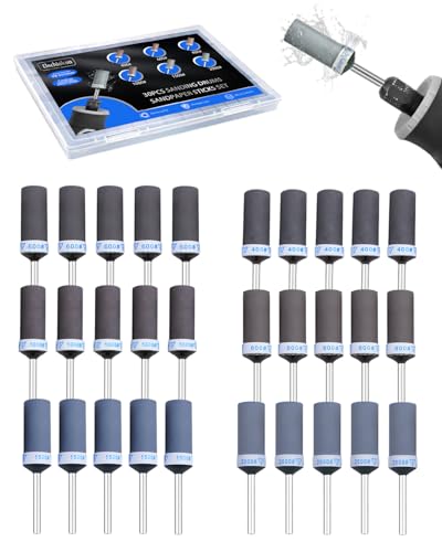 Elechiakan 30PCS Sanding Drums Bands and Sticks for Dremel Rotary Tool 1/8" Mix Grit 30PCS