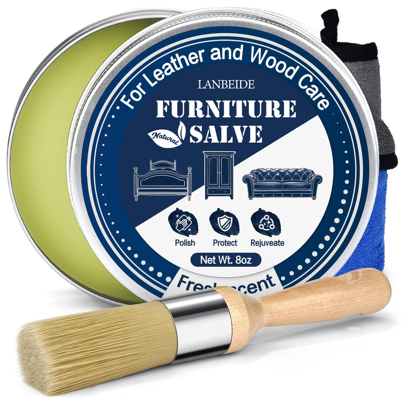 LANBEIDE Furniture Salve with Brush for Leather Wood, Polisher and Conditioner for Leather Couch and Furniture-Repair Salve 8OZ with Brush and Towel 8 Ounce