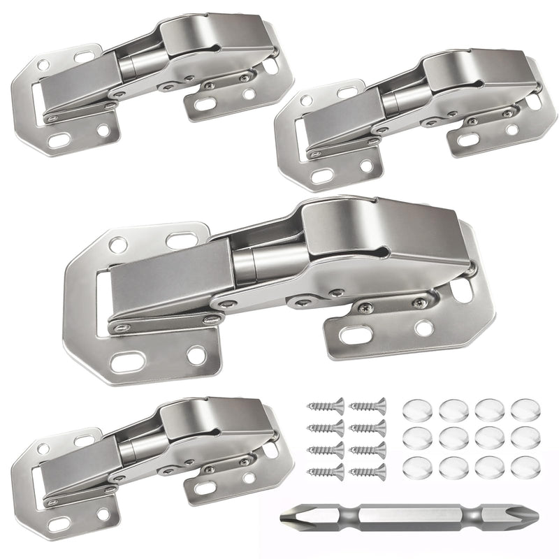 BESTEEL 4 Pack Hidden Hinges Upgrade Soft Close Surface Mounting Hinge,90 Degree Concealed Cabinet Hinges for Kitchen Cabinet Doors Frameless,No Pre-drilled,Surface Mount Hinges with Extra Bumper 4 PCS