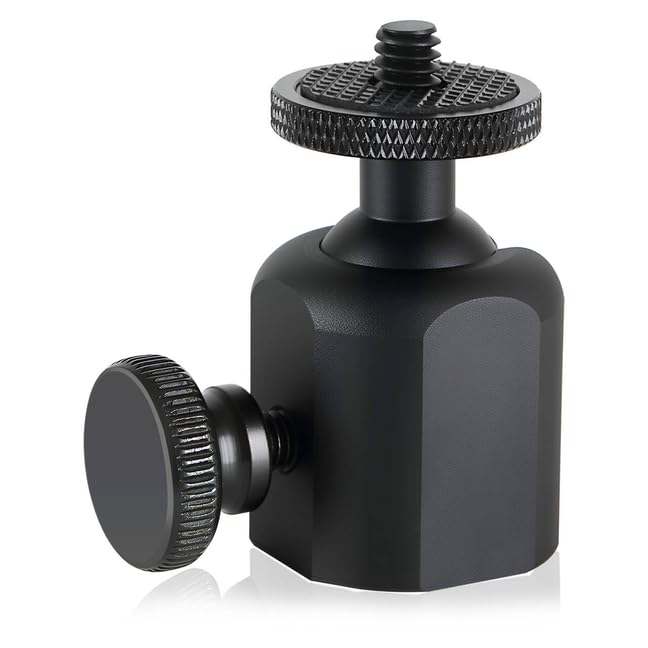 Mini Ball Heads Universal Tripod Ball Head Camera Screw Mount, 360 Degrees Rotatable Tilt with 1/4 inch Screew for Cameras Monopods Camcorder LED Light Stand, Loads to 10lbs, Black (2) 2