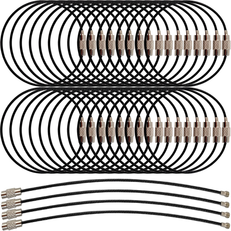 50PCS Black Stainless Steel Wire Keychains Cable, Key Rings, Heavy Duty Luggage Tags Loops Tag Keepers 1.5mm Twist Barrel (Cable Length: 5.9 inches)