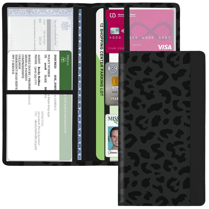 Car Registration and Insurance Holder, with Magnetic Closure for License, Cards and Documents, All Vehicle Needs and Car Accessories (Leopard-Black) Leopard-Black