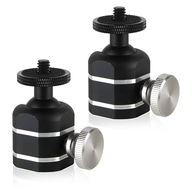 2pcs Mini Ball Heads Universal Metal Tripod Ball Head Camera Screw Mount for Trail- Action- Security Cameras, Loads to 10lbs, Silver 2