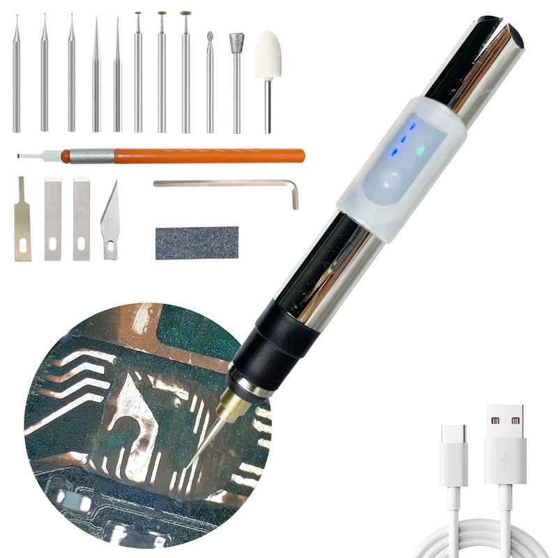 Circuit Board Grinder Chip Grinding Pen Damaged Screw Removal for Cellphone Microcircuit Grinder Cell Phone Repair Tool Rechargeable 11 Grinding Heads 3 Speed Adjustable