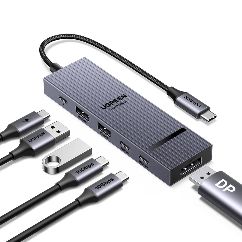 UGREEN Revodok Pro 6 in 1 USB-C Hub to DisplayPort 4K 60Hz, 100W Power Delivery 10Gbps USB-A and USB-C 3.2 for MacBook Pro/Air, iPad Pro, Thinkpad, Rog Ally and More.