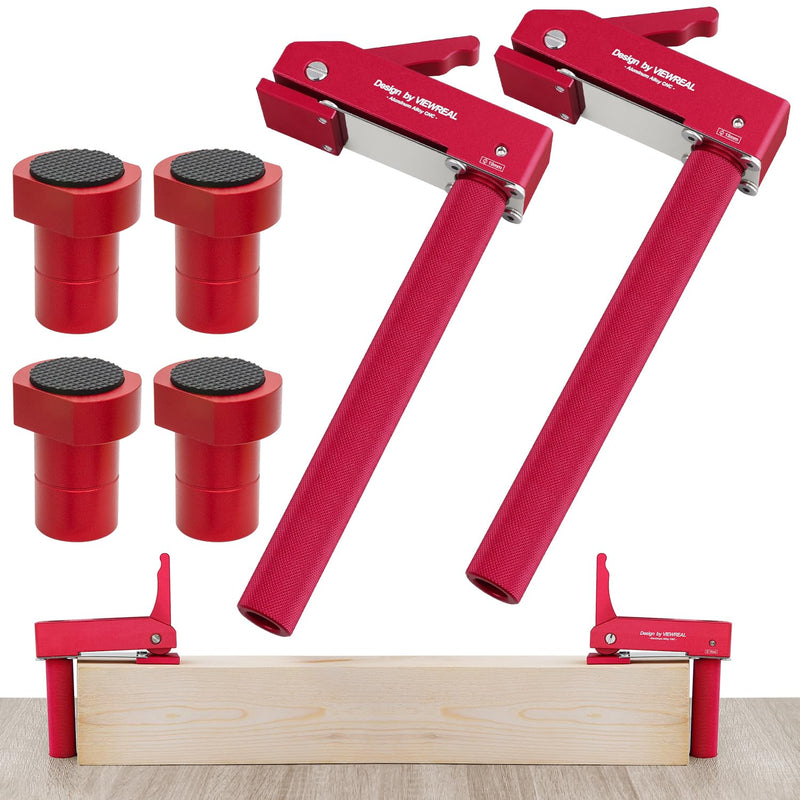 Bench Dog Clamp,3/4"(19mm) Bench Dog Hole Clamp for Woodworking, Adjustable Quick-Lock Bench Clamps for Woodworking, Non-Marring Pads, Long Handle Holdfast for MFT Table (6-Piece Set) Red