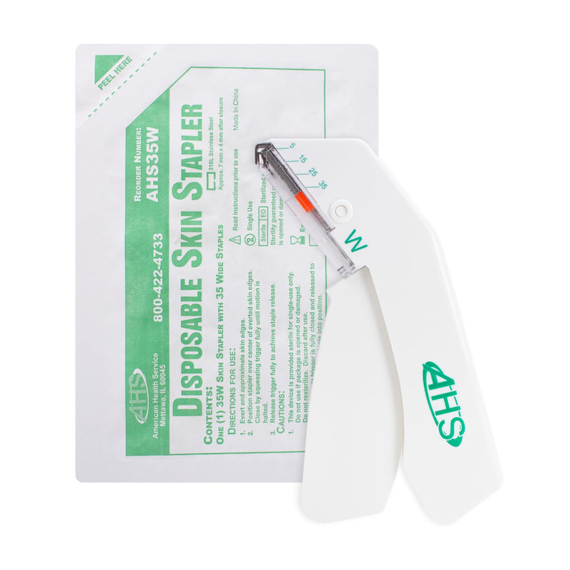 AHS Sterile Skin Stapler, 35 Wide Preloaded Staples, Vet and Medical First Aid Use, for External Use