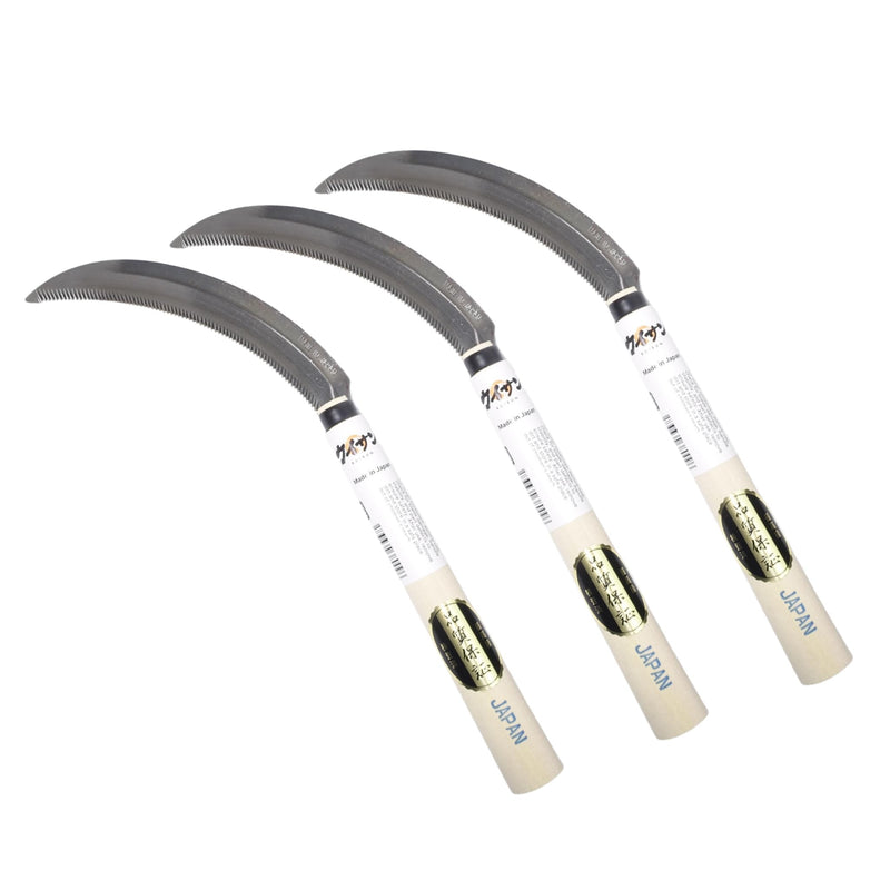 Japanese Serrated Sickle for Gardening - Compact & Lightweight, Wooden Handle (Set of 3) Set of 3