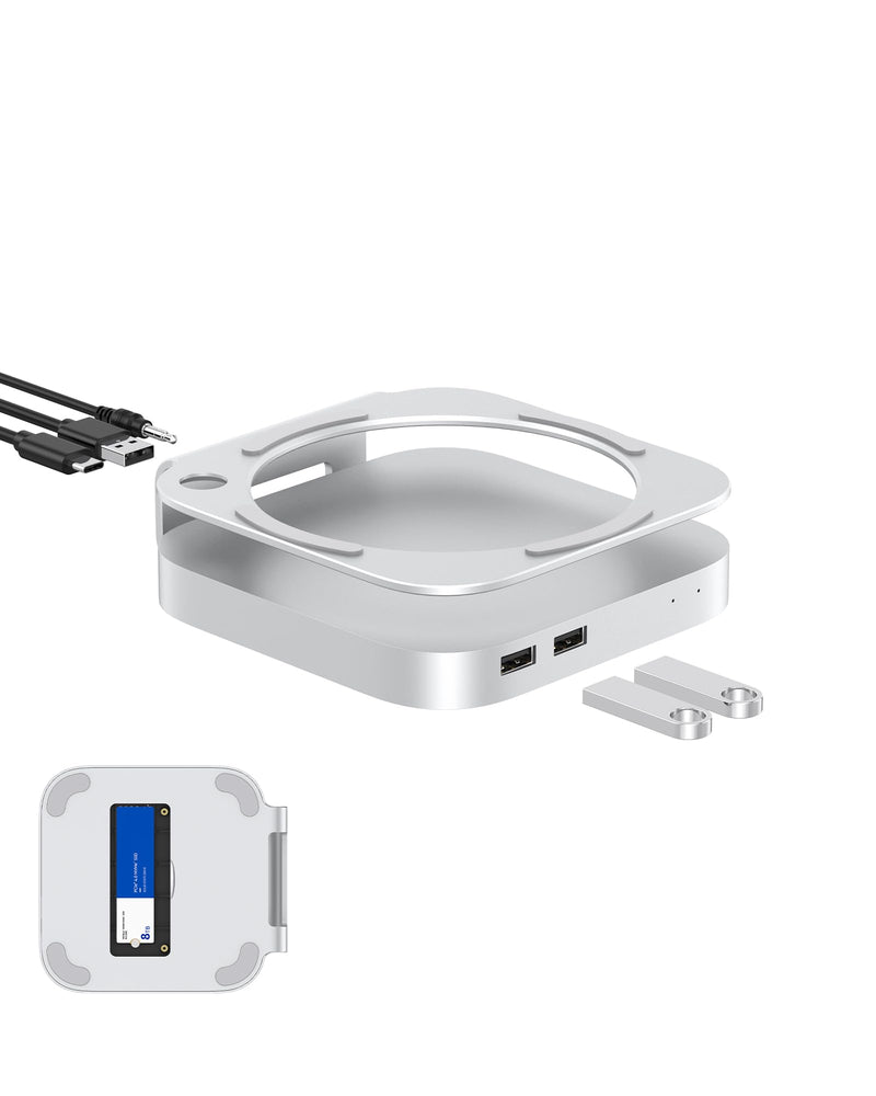 40Gbps Aluminum Mac mini Dock and Stand, USB 4 Hub for Mac mini M4 and M4 Pro 2024 with 40Gbps M.2 NVMe SSD Enclosure, Triple USB A 2.0, 3.5mm Audio Jack Accesories MC60-USB4
