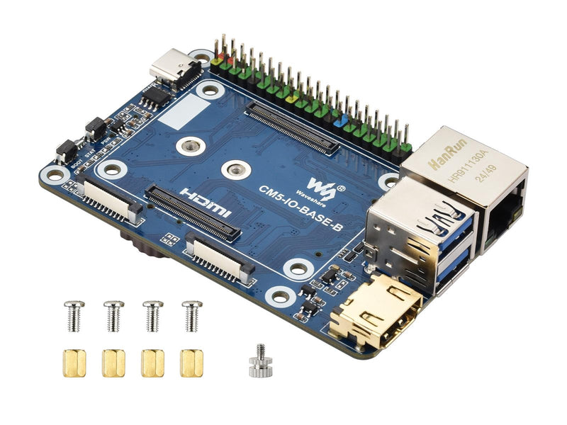 Waveshare Mini Base Board (B), Compatible with Raspberry Pi Compute Module 5, Onboard EEPROM and Encryption Chip