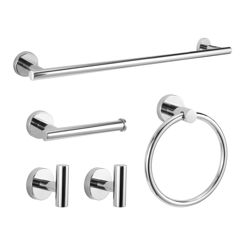 5-Piece Towel Racks for Bathroom, Stainless Steel Bathroom Accessories Set, Bathroom Towel Holder Wall Mounted, Sturdy Bath Towel Bar Set Bathroom Hardware Set (Chrome) 1 Chrome