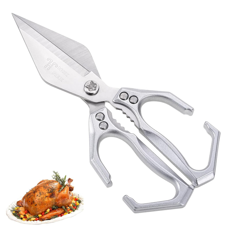 Kitchen Shears,Poultry Scissors,Stainless Steel Heavy Duty Scissors,Universal metal handles for both left and right hands,dishwasher safe shears sharp for Meat/food/Home/courtyards(Silver) Modern