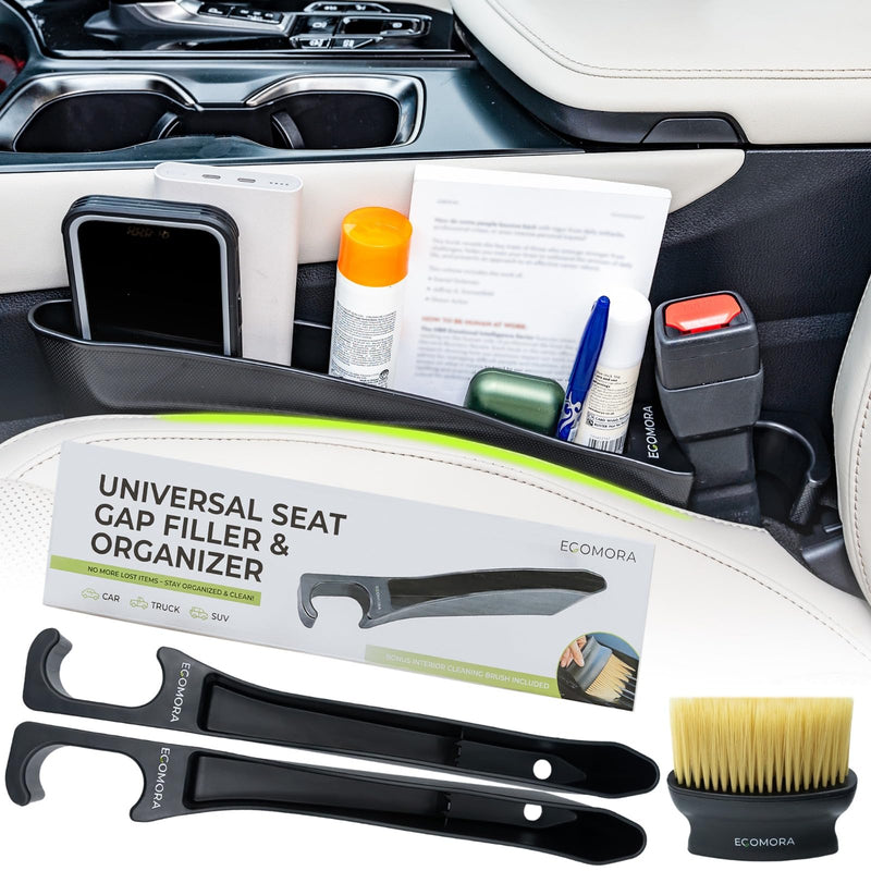 Car Seat Gap Filler Organizer with Bonus Interior Cleaning Brush- Universal in Between Seat Catcher for Cars,Trucks,SUV- Car Seat Gap Plug Storage Slot- Custom Seat Gapster- Car Seat Gap Filler Strip