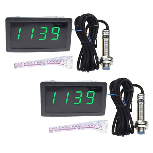 2PCS Green Digital LED Tachometer RPM Speed Meter AC 110V 220V Digital Motor Tachometer with Hall Proximity Switch Sensor NPN