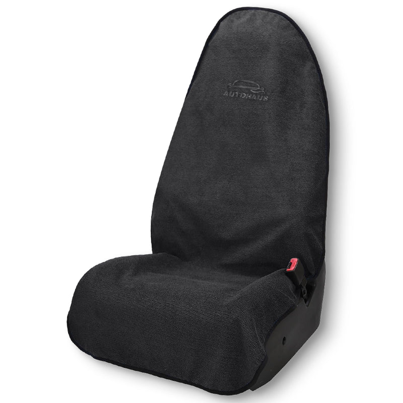 Sweat Towel Car Seat Cover – Terry Cloth Waterproof Sweatproof Protector for Gym, Sweat, Pets – Quick-Dry Washable Universal Fit Front Car Seat Towel Cover for SUVs, Trucks, Jeep Black